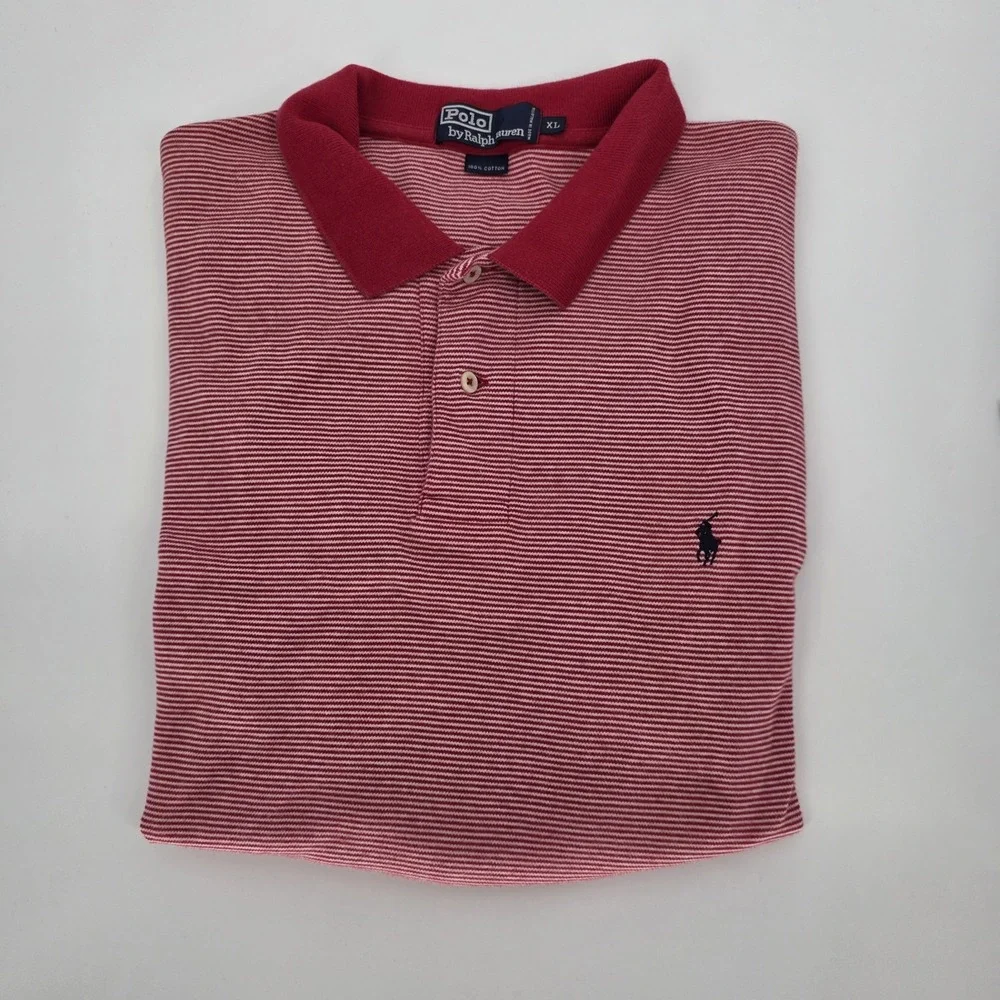 Polo Ralph Lauren Men's Polo Shirt XL Lot Of 2 Red Striped‎ Gray Solid Vintage